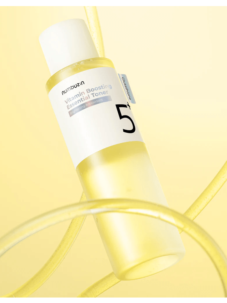NUMBUZIN.No.5 Vitamin Boosting Essence Toner 200ml in sleek bottle with yellow background