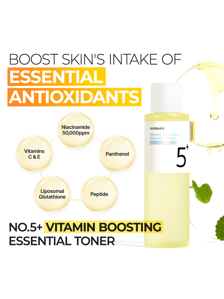 NUMBUZIN.No.5 Vitamin Boosting Essence Toner 200ml with essential antioxidants and vitamins for brightening skin.