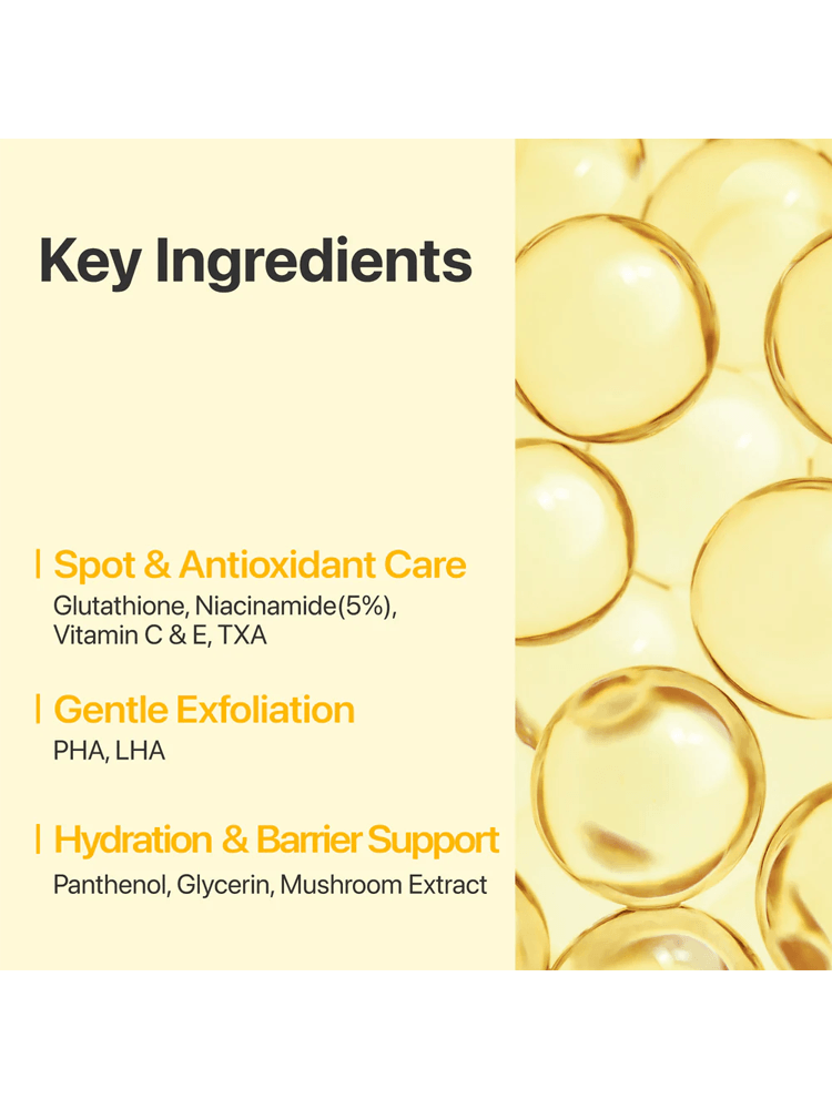 Key ingredients of NUMBUZIN No.5 Vitamin-Niacinamide Concentrated Pad including Glutathione, Niacinamide, and Vitamin C.