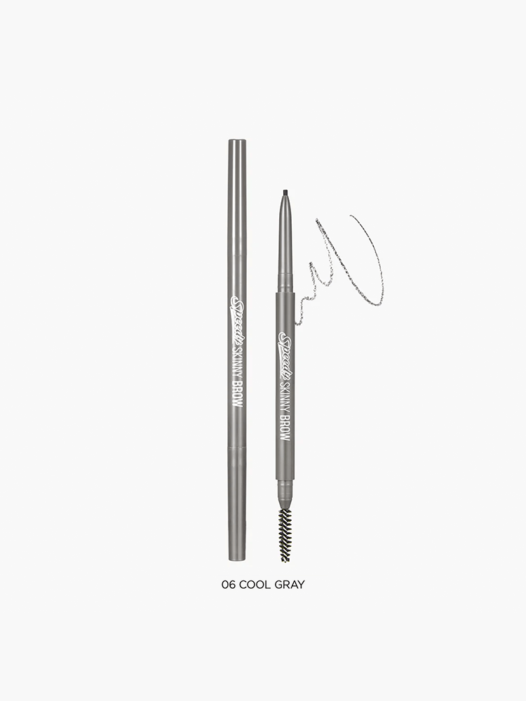 PERIPERA Speedy Skinny Brow 0.05g in Cool Gray shade with a retractable brow pencil and applicator.
