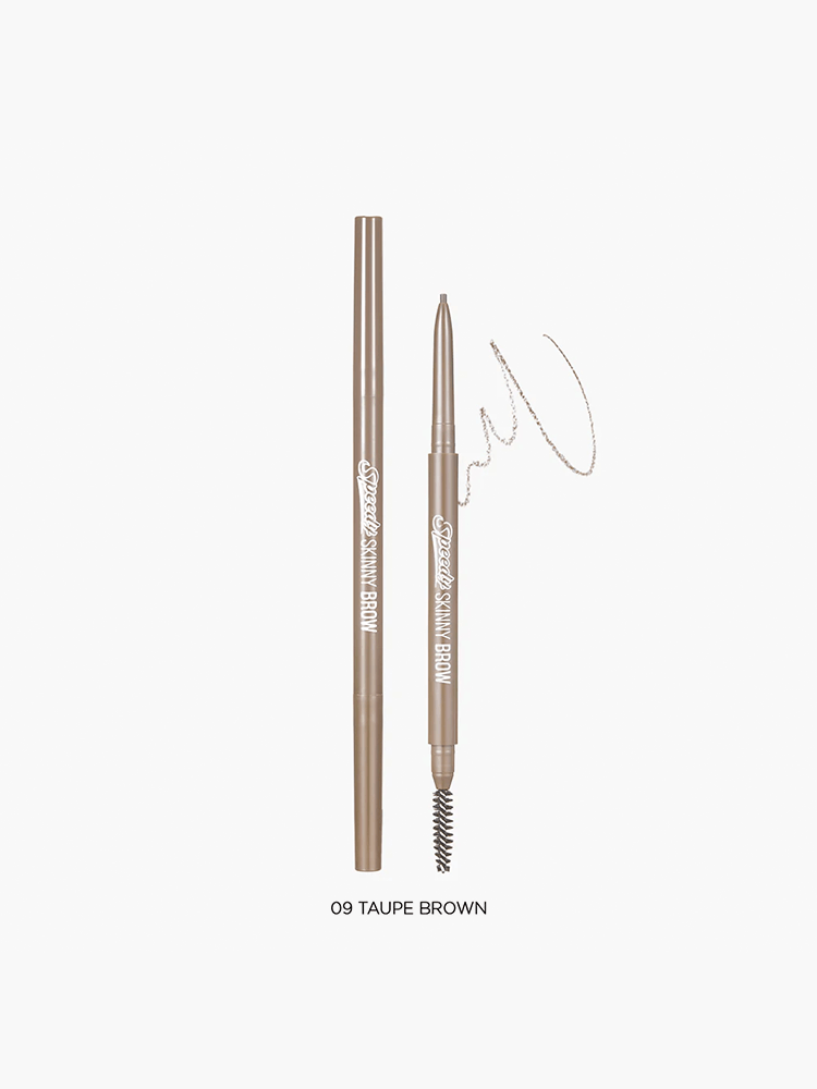 PERIPERA Speedy Skinny Brow 0.05g in Taupe Brown with spoolie for precise eyebrow styling.