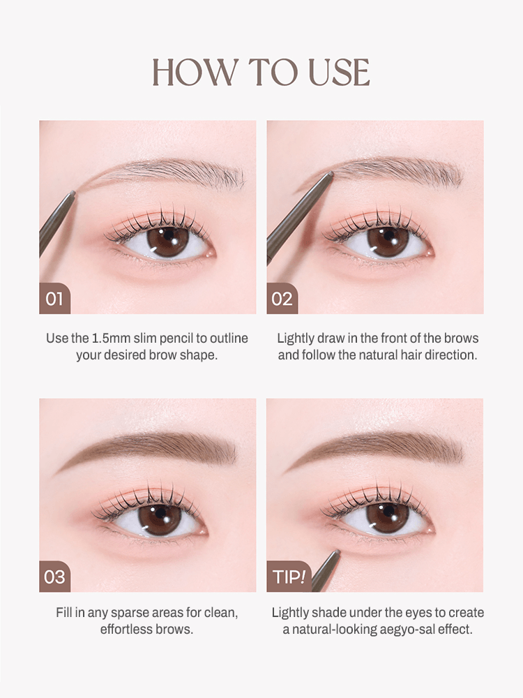 How to use PERIPERA Speedy Skinny Brow in four easy steps to achieve perfect brows.