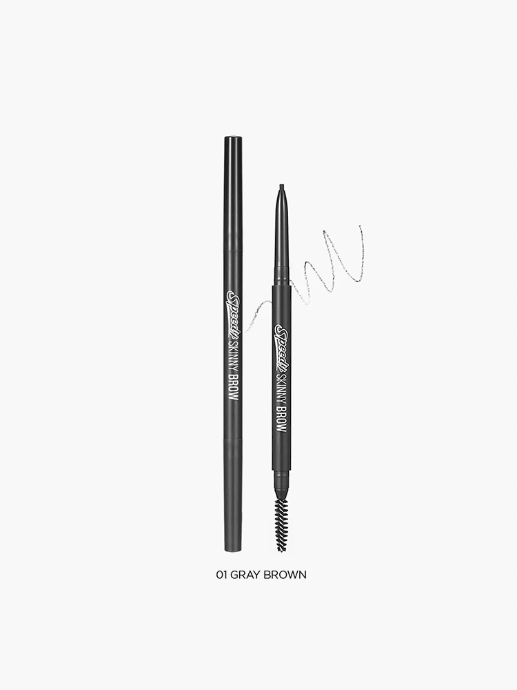 PERIPERA Speedy Skinny Brow 0.05g in Gray Brown, featuring a precise pencil and spoolie for easy brow styling.