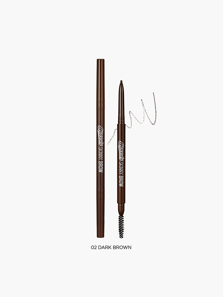 PERIPERA Speedy Skinny Brow 0.05g in Dark Brown shade with an integrated spoolie and fine tip for precise application.