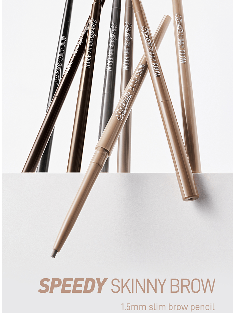 PERIPERA Speedy Skinny Brow 0.05g brow pencil collection featuring various shades in slim design.