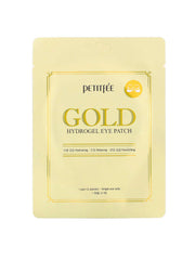 PETITFEE Gold Hydrogel Eye Patch 1.4g (Single Use - 1 pair) packaging with gold accents and hydrating properties.