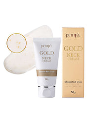 PETITFEE Gold Neck Cream 50g tube and box with luxurious formula for wrinkle care and skin elasticity.