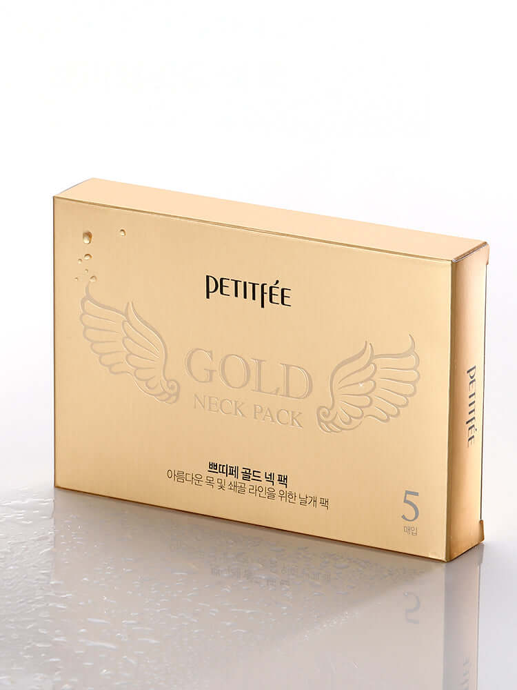 PETITFEE Gold Neck Pack 10g packaging showcasing the luxurious design and 5 pieces included in the set.