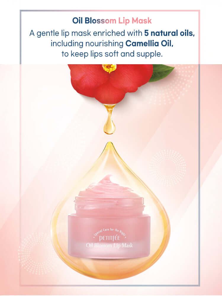 PETITFEE Oil Blossom Lip Mask 15g Camelia Seed Oil with natural oils for soft, supple lips.