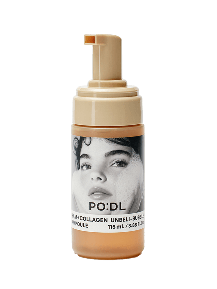 PODL Bam Collagen Unbeli-Bubble Ampoule 115ml with pump for fast-absorbing hydration and firming care.