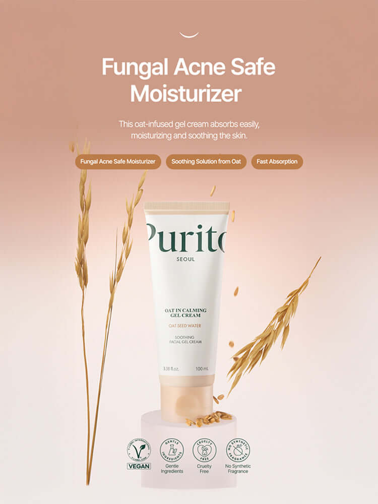 PURITO Oat In Calming Gel Cream 100ml Fungal Acne Safe Moisturizer with oat seed water for soothing skin.