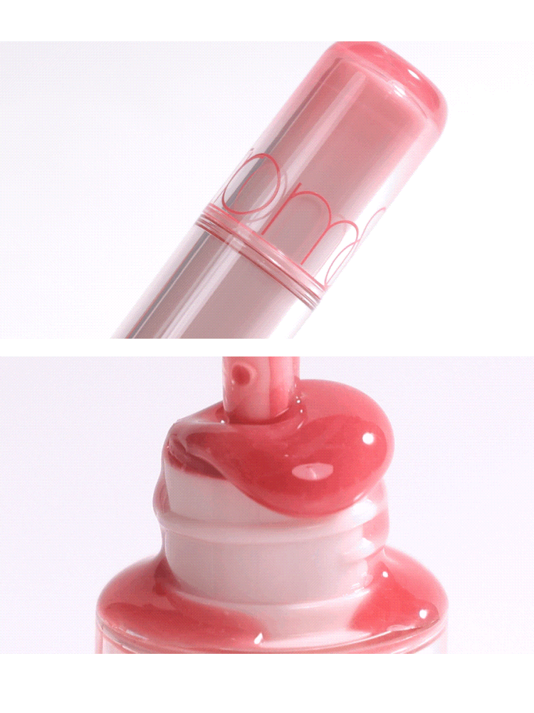 rom&nd The juicy lasting tint Mini 1g packaging showcasing the glossy formula in a vibrant pink shade.