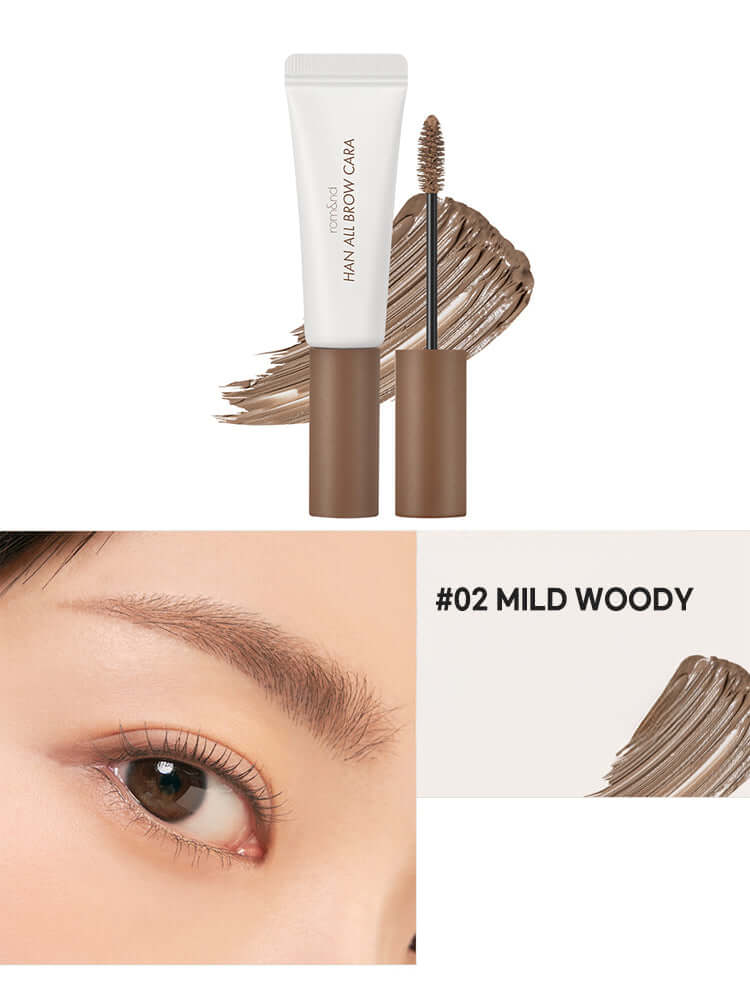 rom&nd Han All Brow Cara 9g in Mild Woody shade, perfect for Korean Cosmetics New Zealand, providing natural brow definition.