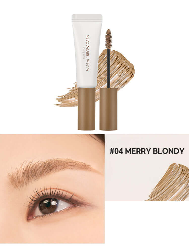 rom&nd Han All Brow Cara 9g in #04 Merry Blondy for Korean Cosmetics New Zealand, enhancing eyebrow color naturally.