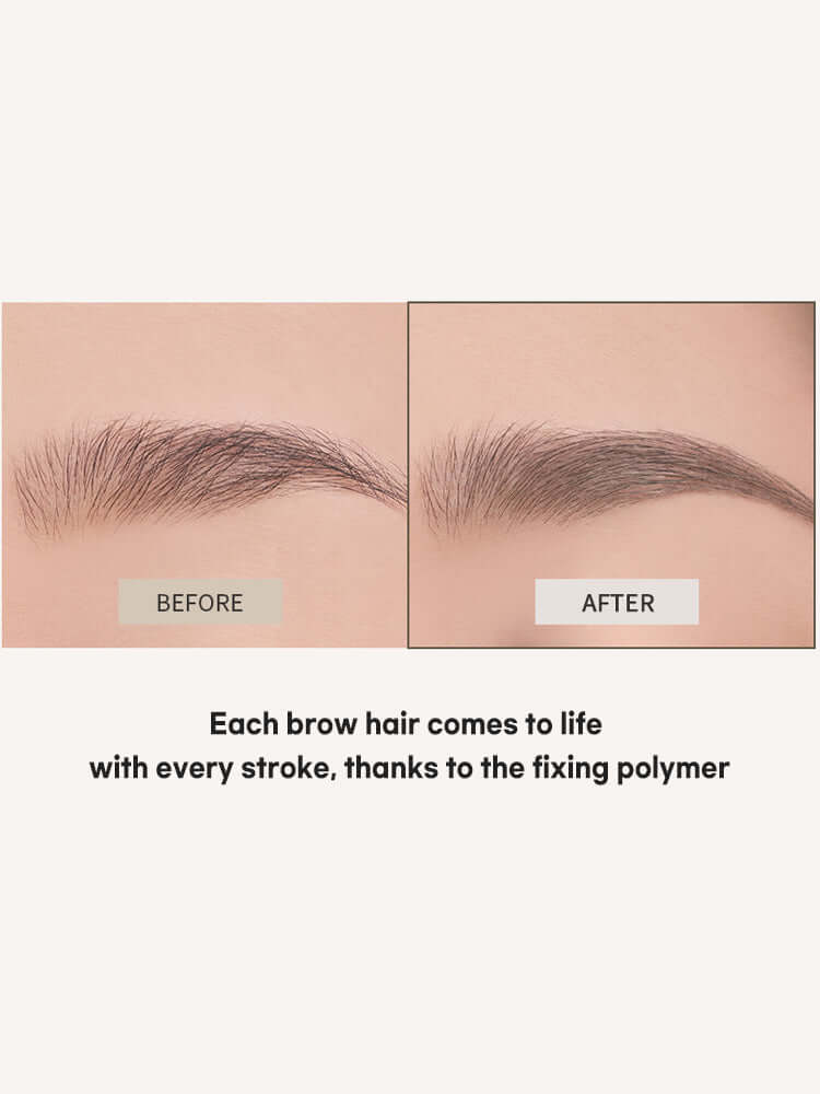 Before and after results of rom&nd Han All Brow Cara showcasing perfect brow enhancement, Korean Cosmetics New Zealand.