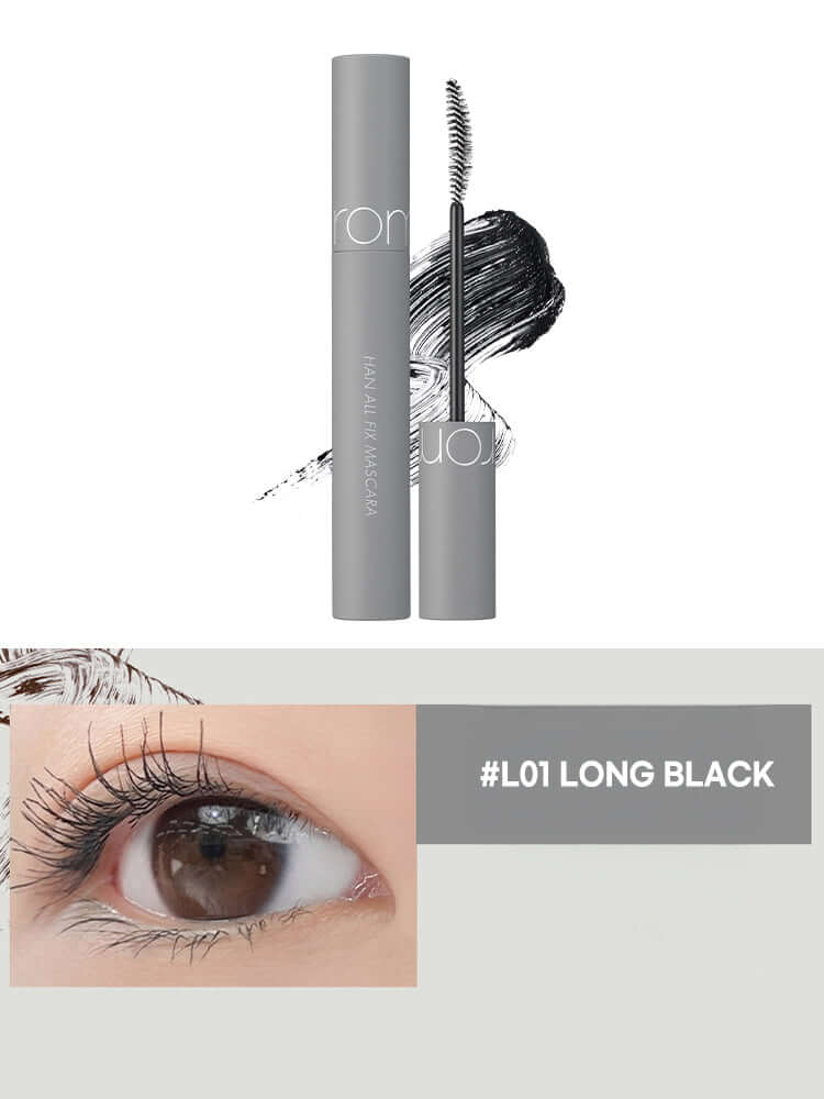 rom&nd Han All Fix Mascara #L01 Long Black showcasing impressive curl, perfect for korean beauty products online nz.