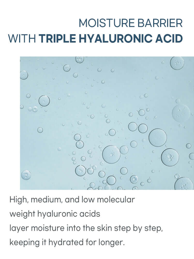 MOISTURE BARRIER WITH TRIPLE HYALURONIC ACID image showcasing hydration properties for skin care products.