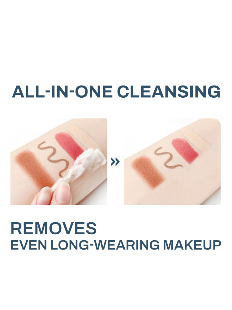 ROUND LAB 1025 Dokdo Cleansing Balm demonstrating all-in-one cleansing, removing long-wearing makeup effectively.