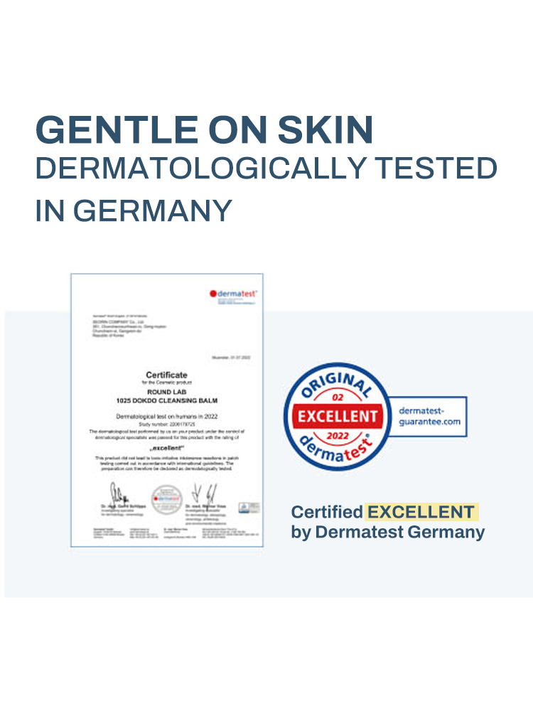 ROUND LAB 1025 Dokdo Cleansing Balm dermatologically tested certificate from Dermatest Germany