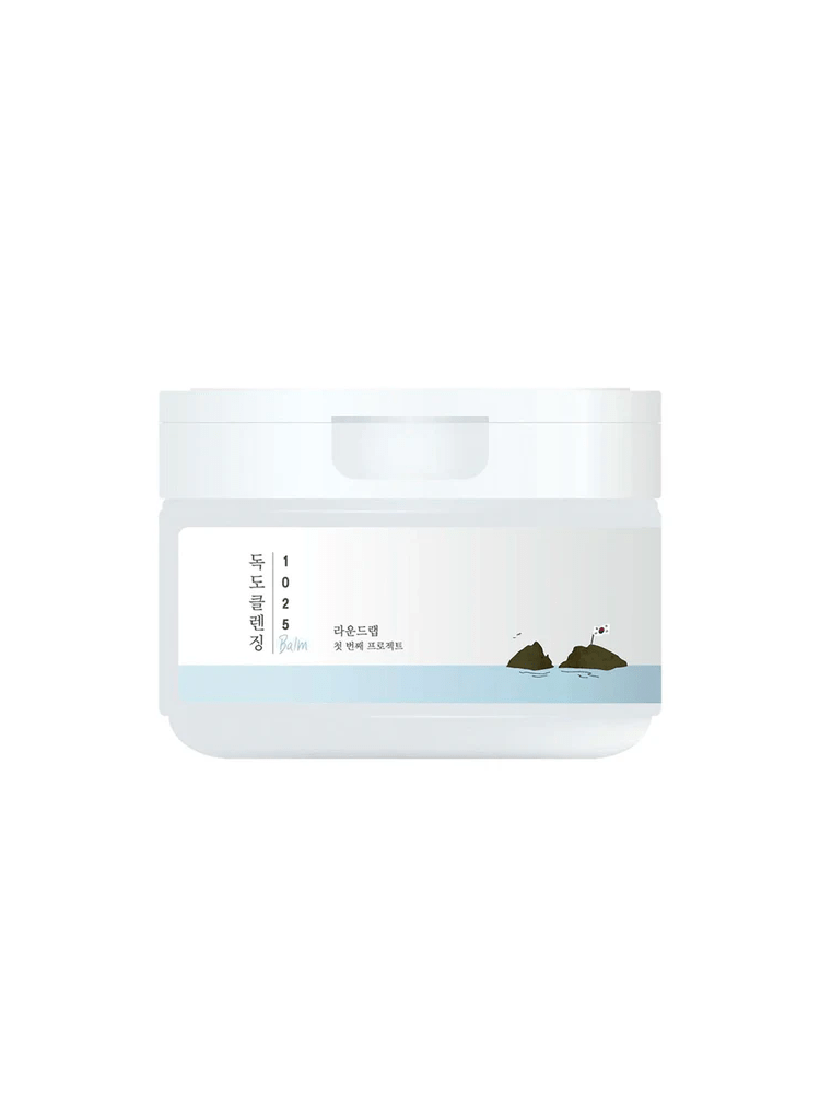 ROUND LAB 1025 Dokdo Cleansing Balm 100ml in a sleek white container with a minimalistic design.