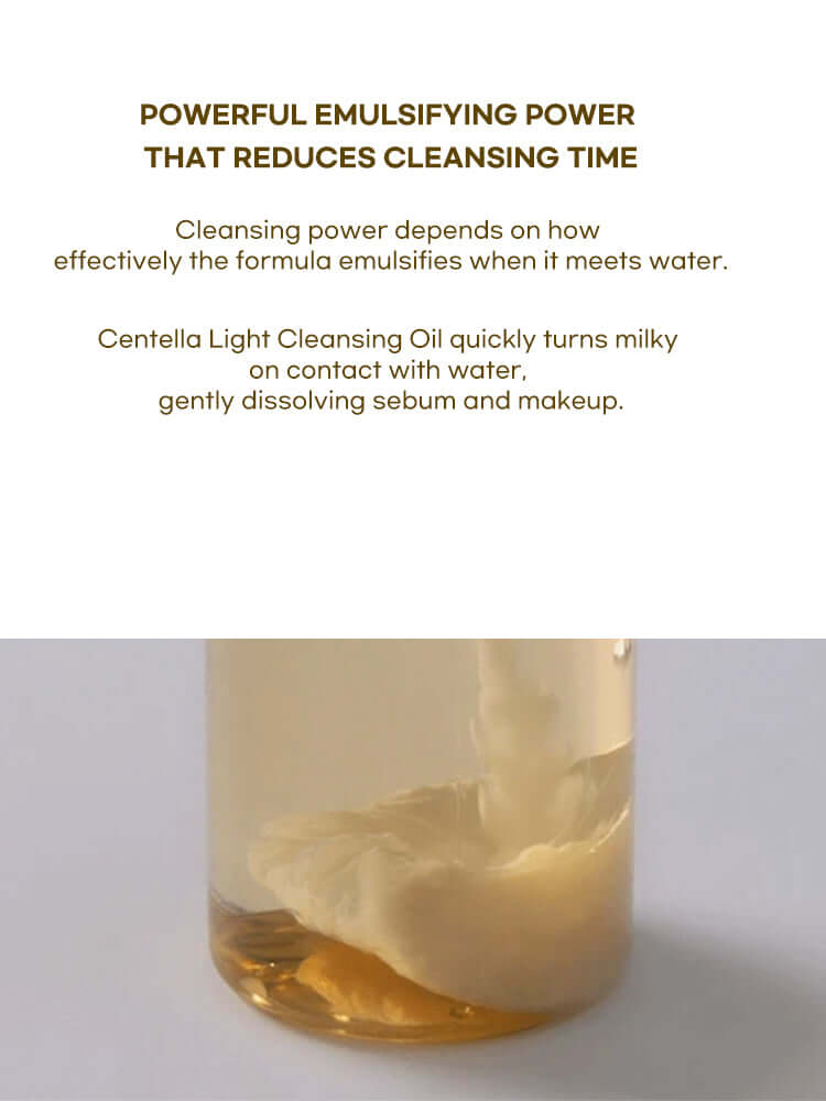 SKIN1004 Madagascar Centella Light Cleansing Oil 200ml demonstrating powerful emulsifying action with milky texture.
