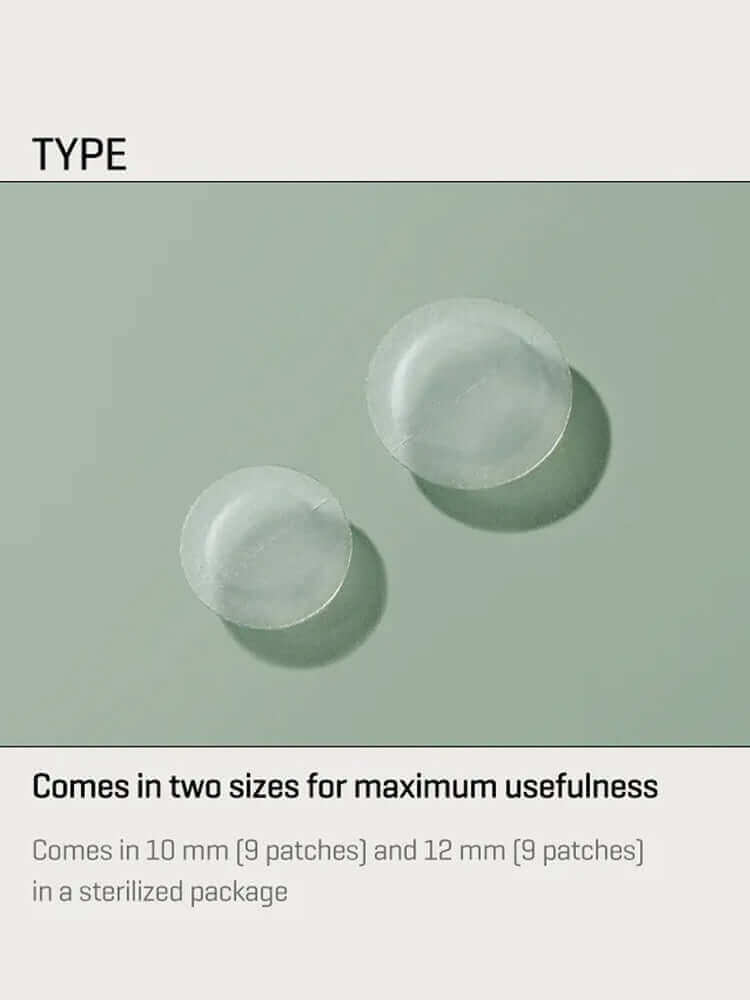 SOME BY MI hydrocolloid spot patch in two sizes: 10mm and 12mm, offering effective and gentle skin coverage.