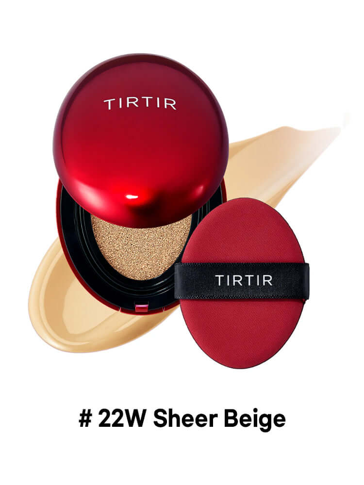 TIRTIR Mask Fit Red Cushion Mini 4.5g compact with Sheer Beige shade and applicator sponge.