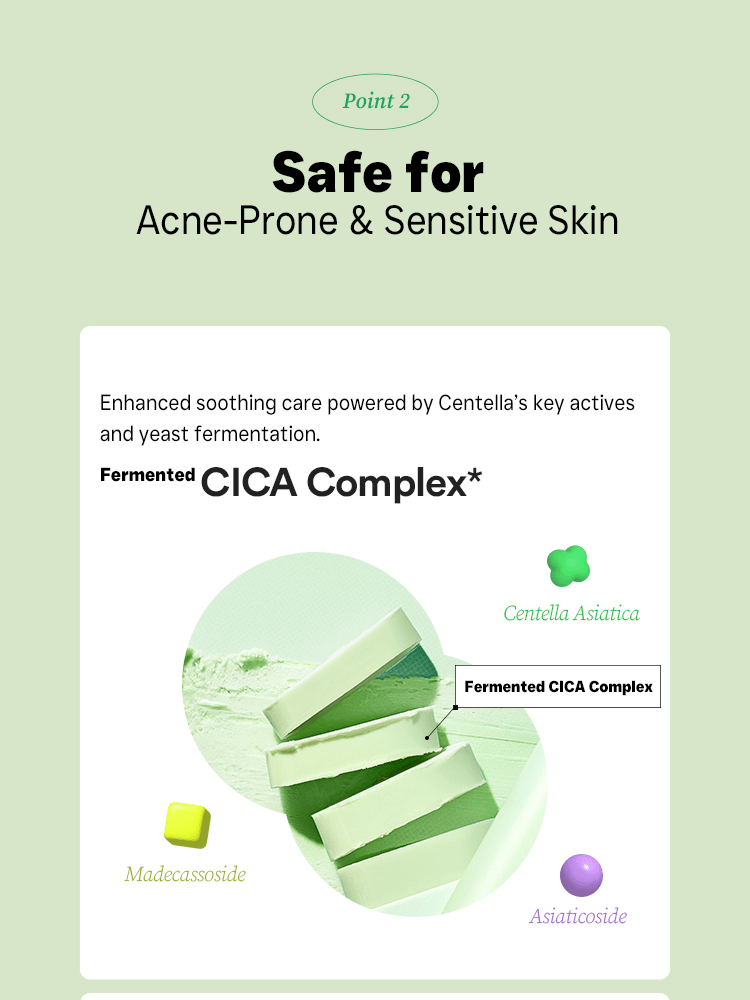 Fermented CICA Complex for acne-prone and sensitive skin in TOCOBO Cica Cooling Sun Stick image.