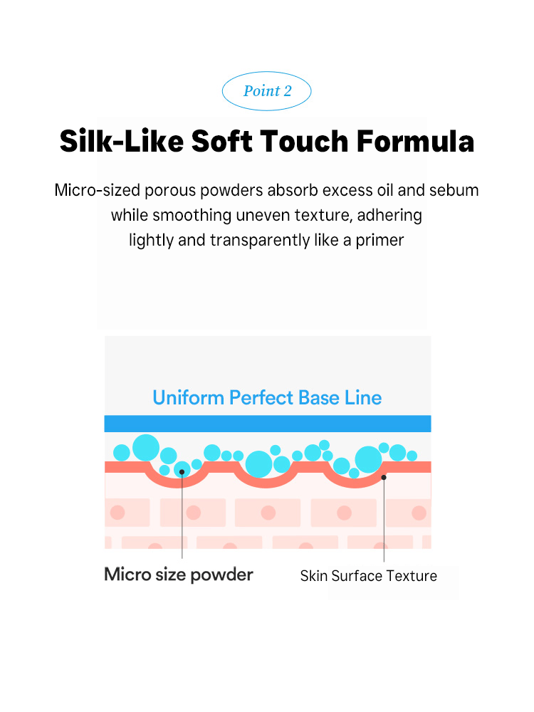 TOCOBO Cotton Soft Sun Stick illustration of Silk-Like Soft Touch formula with micro-sized porous powders for smooth skin.