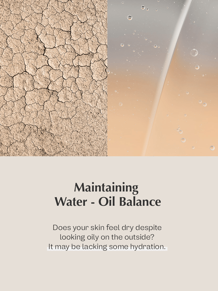 manyo Bifida Biome Aqua Barrier Cream Maintaining water-oil balance with dry skin imagery, highlighting hydration needs and moisture deficiency.