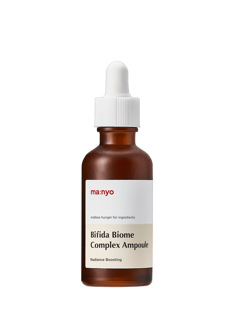 manyo Bifida Biome Complex Ampoule in a brown glass bottle with dropper for skincare