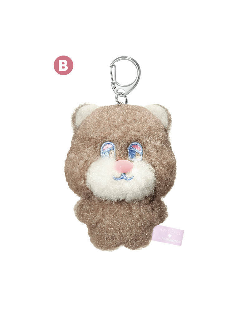 rom&nd Neonmoon doll plush bear keychain with cute features and a soft texture.