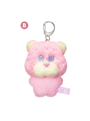 rom&nd Neonmoon doll keychain featuring a cute pink bear character with colorful features.