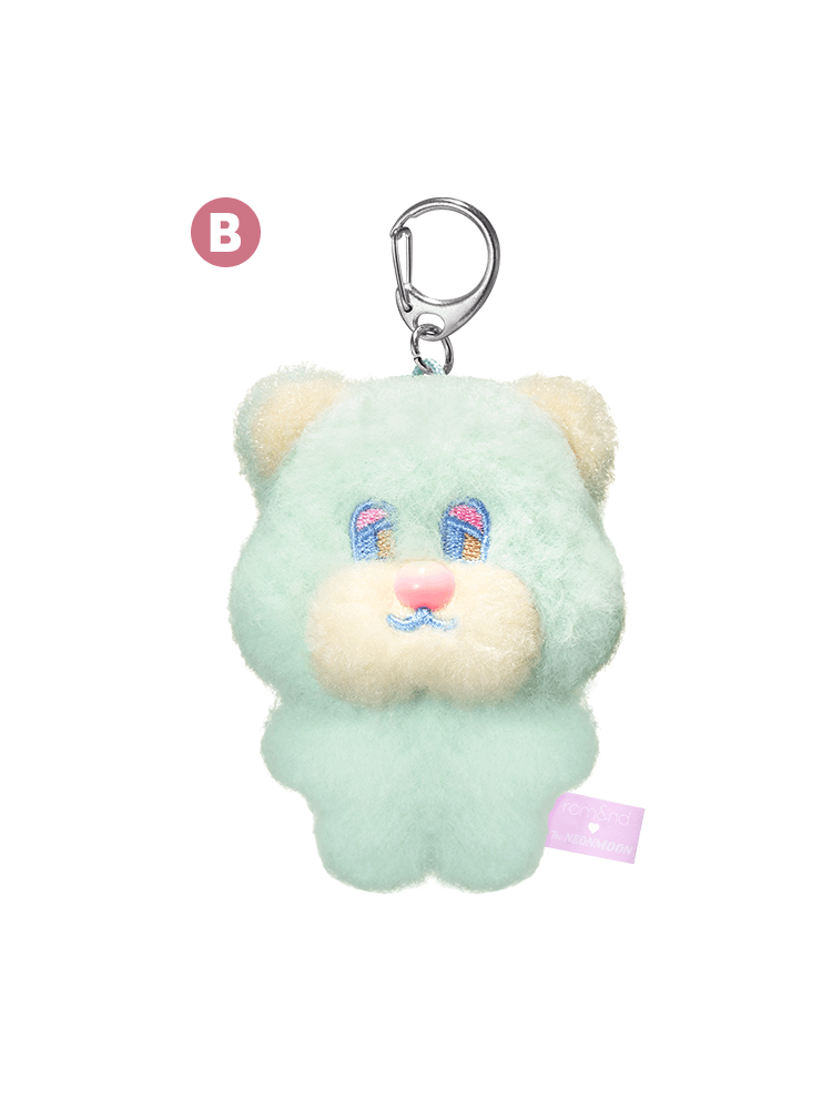 Cute mint green plush bear keychain with colorful embroidered details, perfect for rom&nd Neonmoon doll accessory.