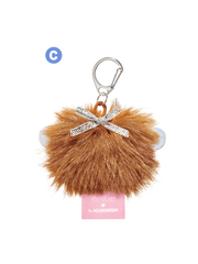 rom&nd Neonmoon doll keychain with fluffy brown pom-pom and silver bow, perfect for adding charm and style.