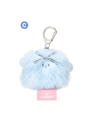 Cute blue fluffy keychain with a bow, rom&nd Neonmoon doll accessory.